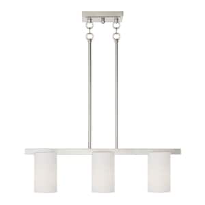 Delray 26 in. 3-Light Brushed Nickel Industial Linear Pendant with Satin Opal White Glass and No Bulbs Included