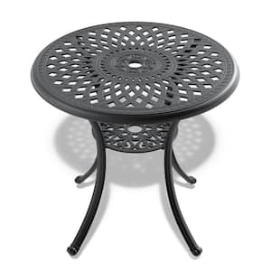 Black Round Cast Aluminum Outdoor Dining Table with Umbrella Hole