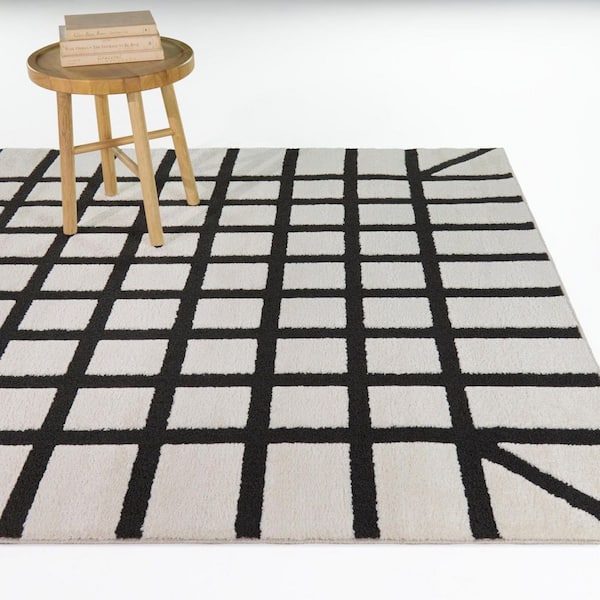 Rembold Cream/Black 8 ft. x 10 ft. Geometric Modern Area Rug