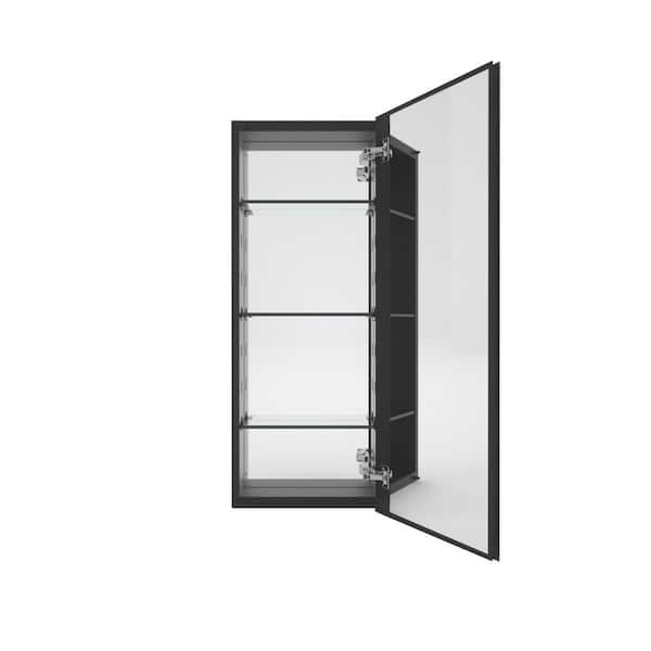 LuminaCare 15 in. W x 36 in. H Rectangular Black Aluminum Medicine Cabinet with Mirror