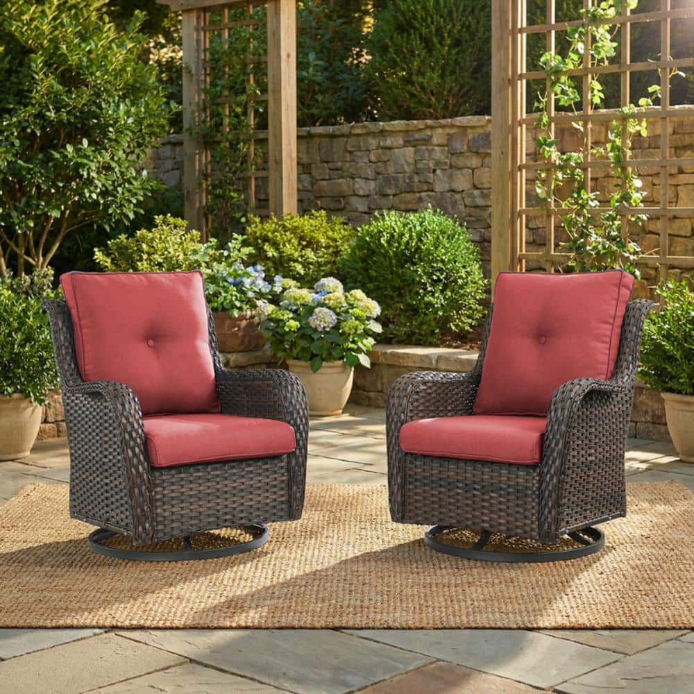 Canejoy Brown 2-Piece Wicker Outdoor Swivel Chair Patio Rocking Chair with 3. 9in Thick Olefin Red Cushions For Porch price history on PriceWatchPro