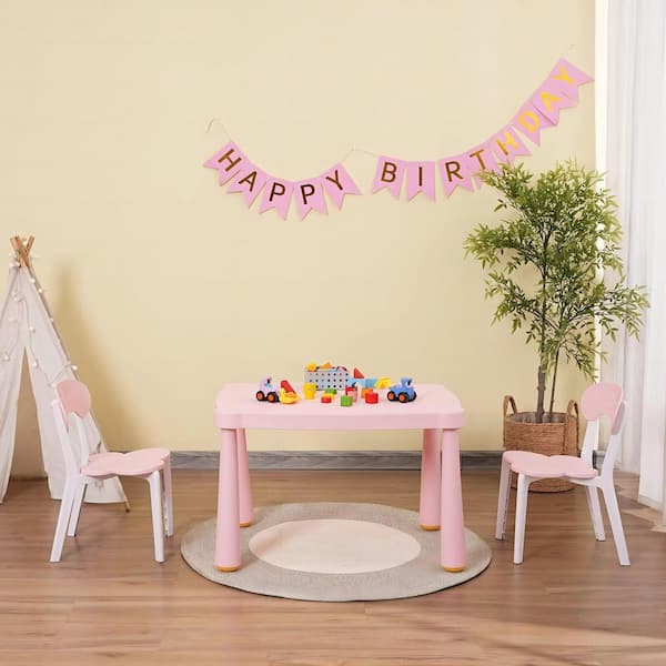3-Piece Pink Toddler Table and Chair Set Plastic Top Children Activity Table for Reading, Preschool, Drawing