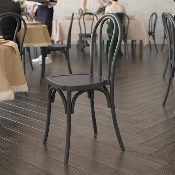 Hercules Commercial Black Indoor/Outdoor Wood Look Resin Thonet Style Chair