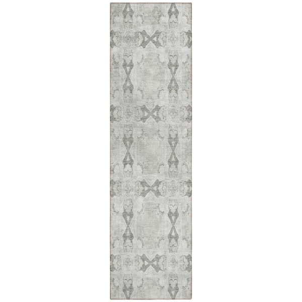 2' X 8' Gray And Ivory Floral Indoor Outdoor Area Rug 2' X 8' Gray And Ivory Floral Indoor Outdoor Area Rug