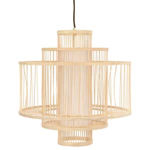 1-Light Boho Tiered Bamboo Chandelier with Natural Finish