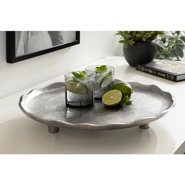 Kate and Laurel Alessia 16.00 in. W Round Silver Metal Decorative Tray