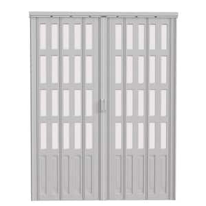 76 in. x 78.75 in. White 4-Lite Imitation Frosted Glass Acrylic Vinyl Accordion Door with Hardware