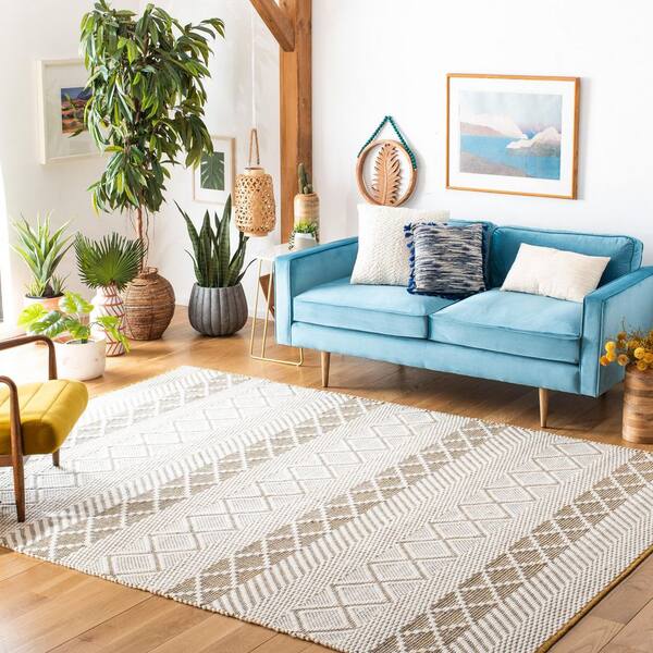 Natura 8 ft. x 10 ft. Ivory/Yellow Chevron Striped Zig-Zag Area Rug