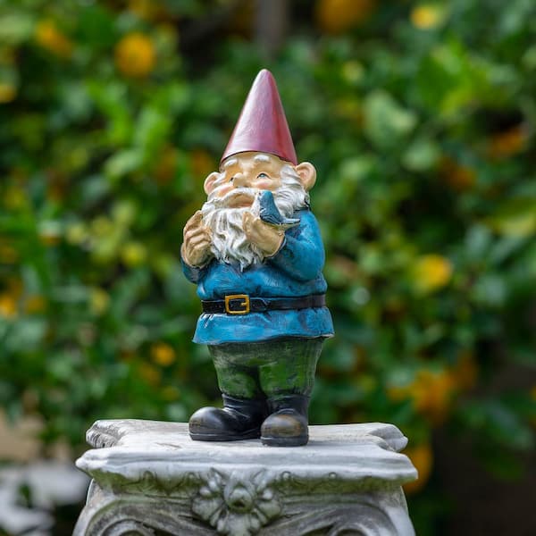 Alpine Corporation 12 in. Tall Outdoor Garden Gnome with Bird Yard