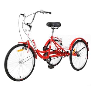 Adult Tricycle Trikes, 3-Wheel Bikes, 26 in. Wheels Cruiser Bicycles with Large Shopping Basket, Red
