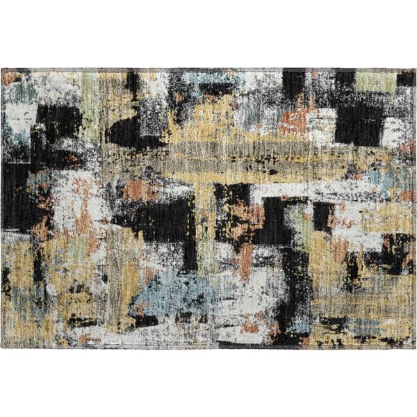 Mayfield Premium Machine Washable Abstract AMF2212 Black 2 ft. x 3 ft. Accent Rug
