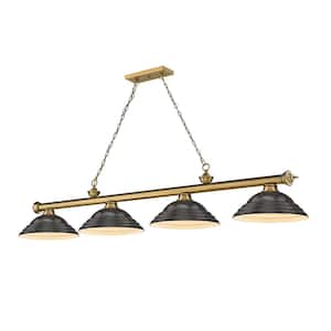 Cordon 4-Light Rubbed Brass Billiard Light with Stepped Bronze Shade with No Bulbs Included