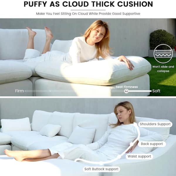 Modular Linen Fabric Down Filled Cloud Living Room Set 2 Seater and 3 Seater Sectional Sofa with Washable Cover in White