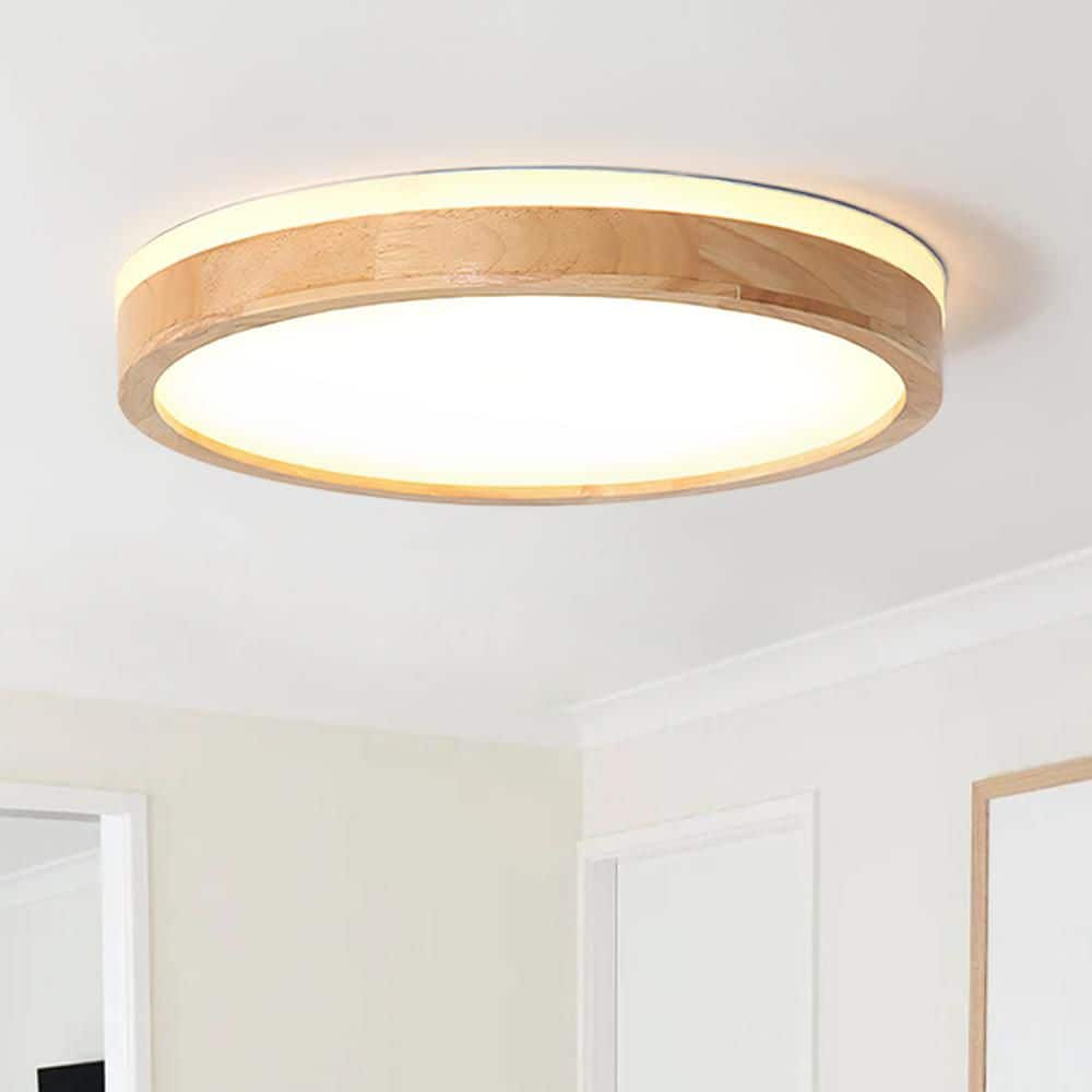 Luxa 19.7 in. Natural Wood Farmhouse Wooden Round Dimmable LED Flush Mount Ceiling Light price history on PriceWatchPro