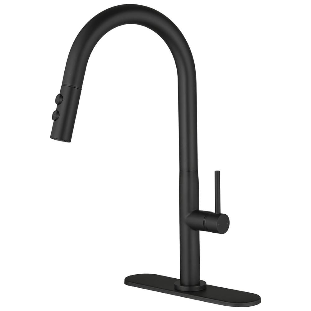 Single Handle Pull-Down Sprayer Kitchen Faucet with Deck Plate in Matte ...