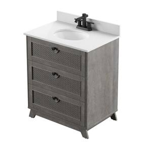 30 in. W x 20 in. D Bath Vanity in Weathered Gray with Marble Top in White with White Basin