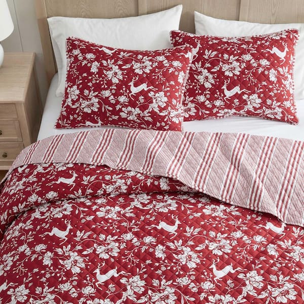 COUVERTURE Ou COUVRE-LIT MARTHA STEWART Queen - Thème Noël (rouge, Vert, Blanc) - Coton Piqué - NEUF