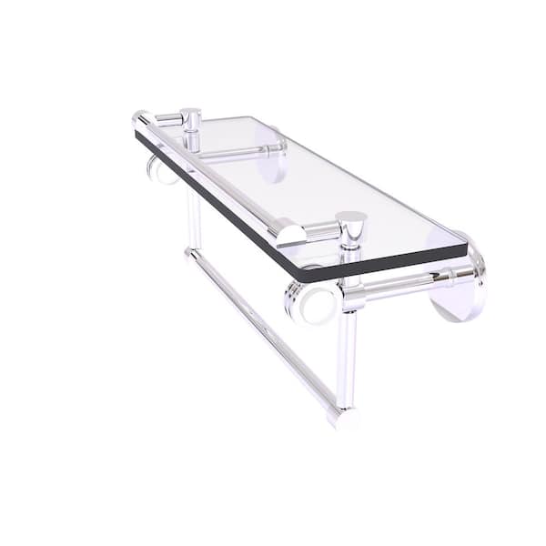 Allied Brass Clearview 16 in. W x 6.7 in. H x 5.8 D Glass Rectangular Shelf in Polished Chrome with Towel Bar and Dotted Accents