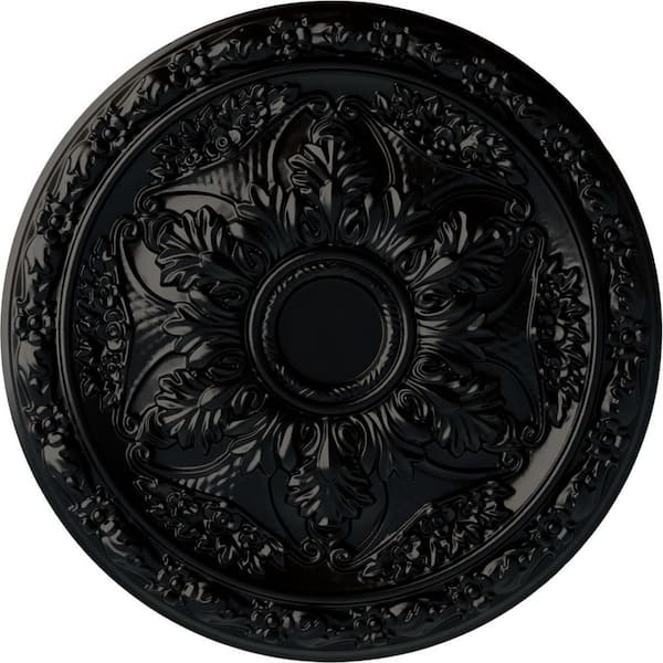 Ekena Millwork 20" x 1-5/8" Baile Urethane Ceiling Medallion (Fits Canopies upto 3-1/4"), Hand-Painted Jet Black