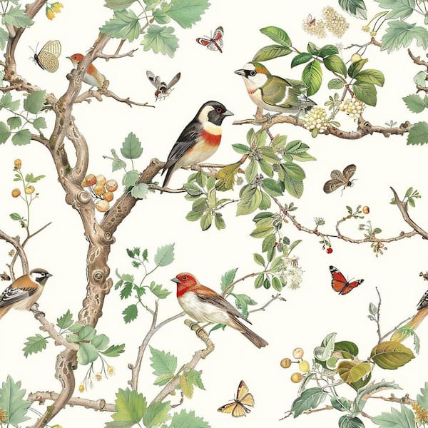 Beige Floral and Bird Self-Adhesive R...