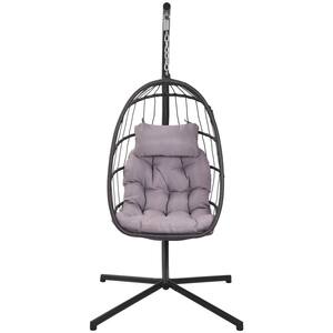 Patiorama Indoor Outdoor Egg Swing Chair with Stand, Oversized  Cocoon-Shaped Rope Woven Hanging Chair W/Cushion, Safety Strap, Patio  Wicker Foldable