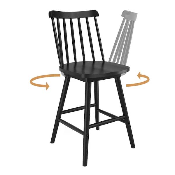 Windsor 24 in. Black Swivel Counter Stools Solid Wood Counter Height Bar Stools Set of 3