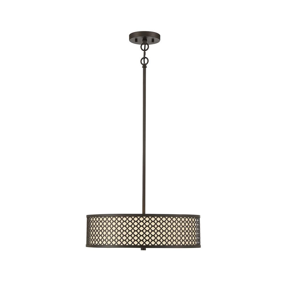 18 in. W x 5 in. H 3-Light Oil Rubbed Bronze Shaded Pendant Light with Fabric Drum Shade -  Savoy House, M70108ORB