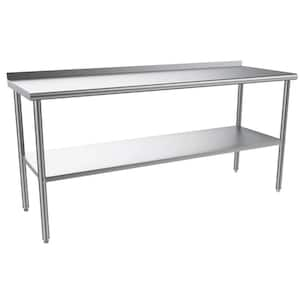 Silver Stainless Steel Table Kitchen Prep Table with Undershelf and Backsplash