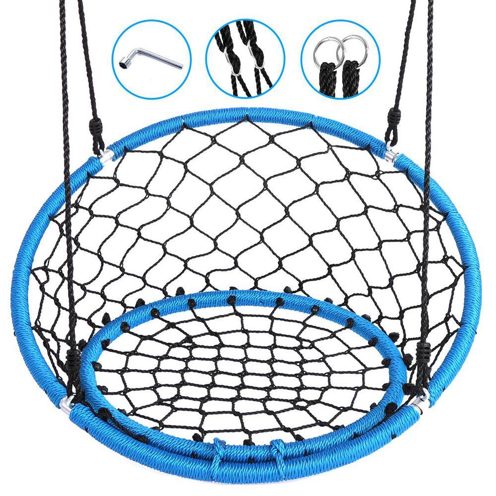 SereneLife SLSWNG125 - Netted Seat Swing - Indoor/Outdoor Hanging Rope Swinging Saucer Seat Swing