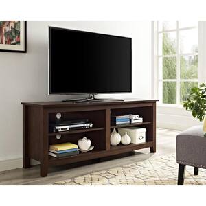 58 in. Traditional Brown Composite TV Stand 60 in. with Adjustable Shelves