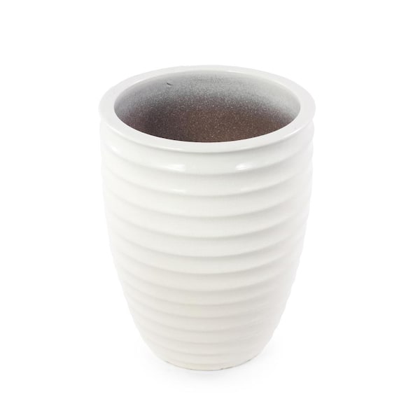 21.26 in.H Handmade White Outdoor Ceramic Planter, 17 in. Diameter Breathable Clay Pot with Ripple and Ice-Crack Glaze