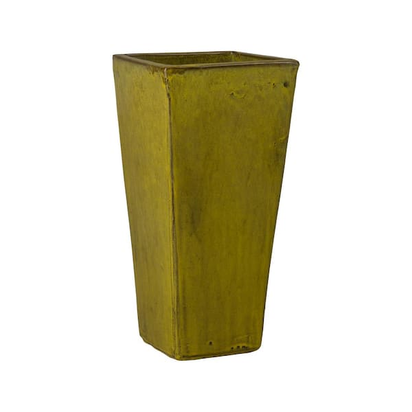 Emissary 12 in. L x 25 in. H Tropical Yellow Ceramic Square Planter with High-fire treatment