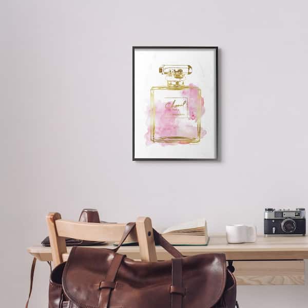 The Stupell Home Decor Collection Glam Perfume Bottle Gold Pink Oversized Framed Giclee Texturized Art