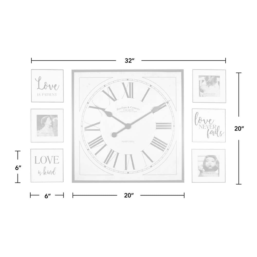 Farmhouse Love Gallery 20'' White Wall Clock & Photo Frame 7-Piece Set