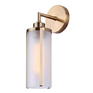 Daphne 4.75 in. 1-Light Gold Wall Sconce with Frosted Glass Shade