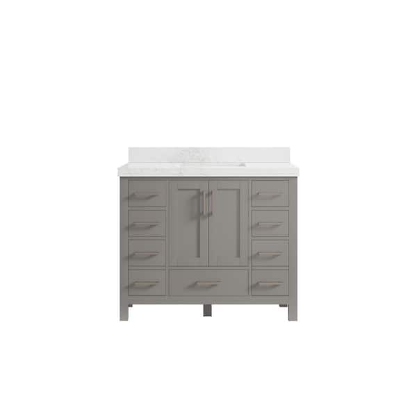 Willow Collections Malibu 42 in. W x 22 in. D x 36 in. H Bath Vanity in Elephant Gray with 2 in. Empira Quartz Top