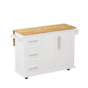 51.97 in. W White Kitchen Island Cart with 2-Doors Cabinet and 3-Drawers with Spice Rack and Towel Rack