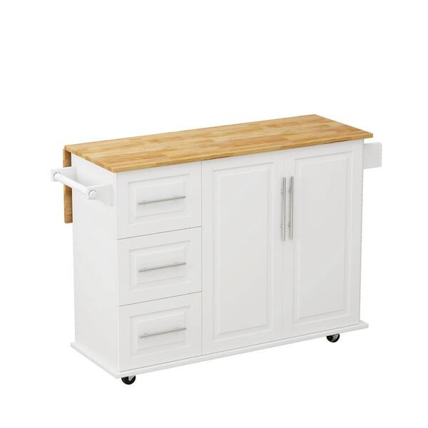 Unbranded 51.97 in. W White Kitchen Island Cart with 2-Doors Cabinet and 3-Drawers with Spice Rack and Towel Rack