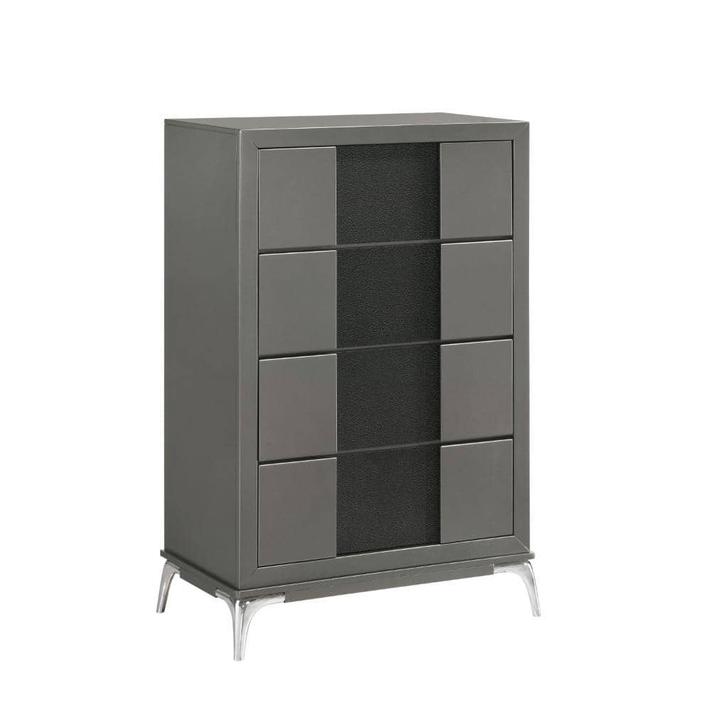 Gray, Chrome, Black 4 Drawers 47.8 in. Dresser Without Mirror