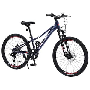 24 in. Aluminum Mountain Bike with 7 Speed in Blue for Girls and Boys