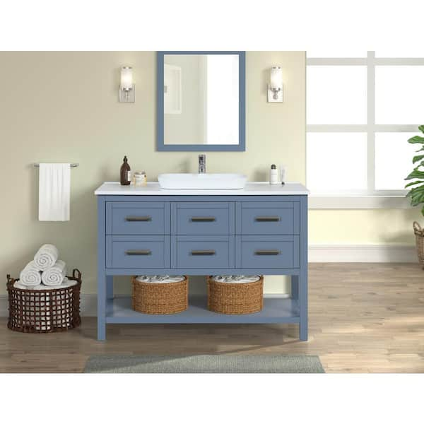 Home Decorators Collection Radien 48 in. W x 19 in. D x 34 in. H Double  Sink Bath Vanity in Admiral Blue with White Cultured Marble Top RN48P2-AE -  The Home Depot