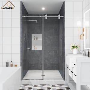 48 in. W x 76 in. H Sliding Frameless Shower Door in Chrome Finish with Clear Glass