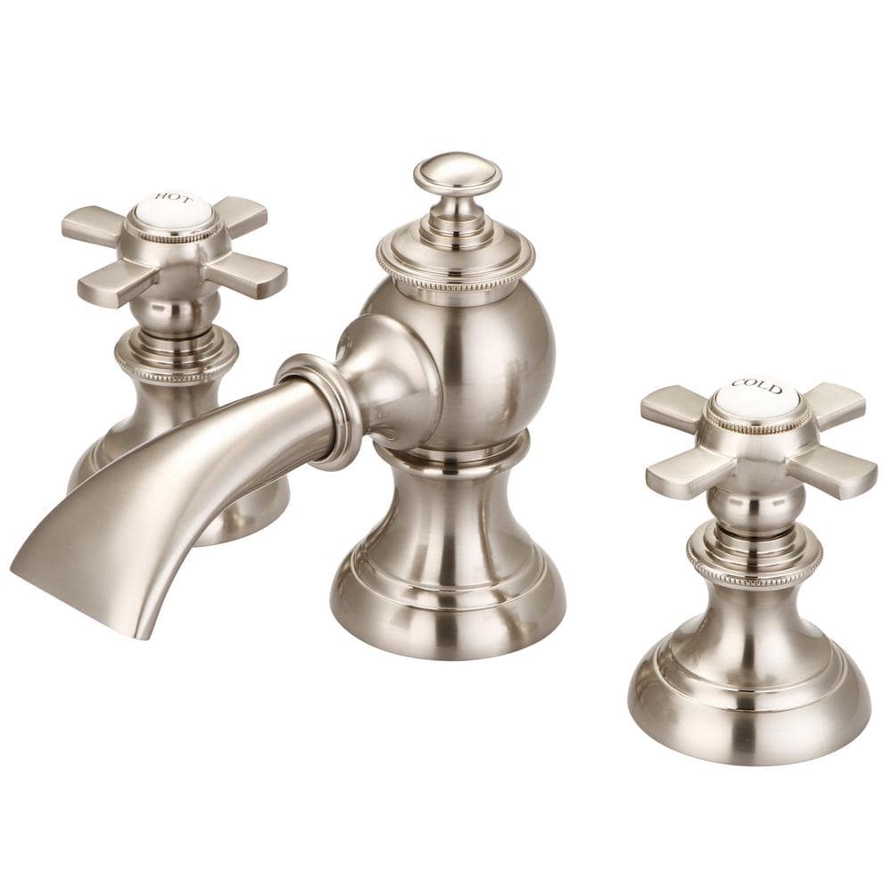 Brushed Nickel Widespread Bathroom Faucet with Cross Handles