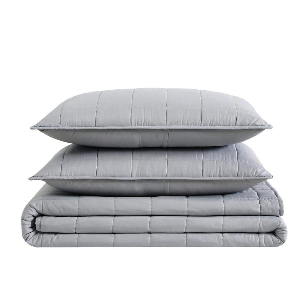 Full Grey Microfiber Quilt Set with Shams