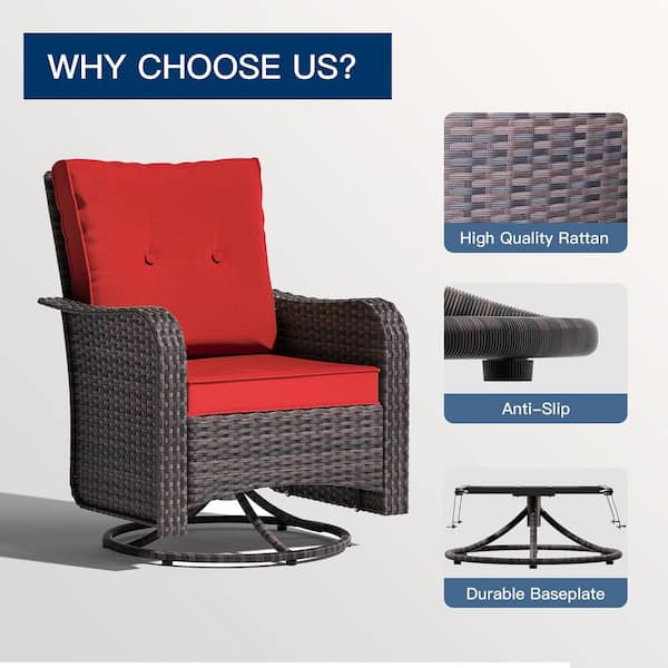 テーブル・チェア・ハンモック KCC105 Standard Oak Red Chair INMITOM Outdoor Patio Wicker Swivel Lounge Chair with Red