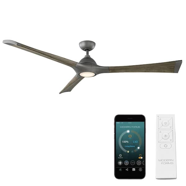 Modern Forms Woody 72 in. LED Indoor/Outdoor Graphite Weathered Gray 3-Blade Smart Ceiling Fan with Light Kit and Wall Control