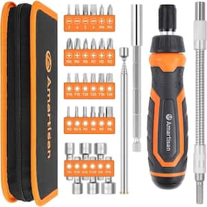 Magnetic Ratchet Screwdriver Set with Slotted - Philips - Pozi - Torx - Hex in Orange