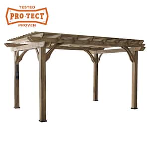 Somerville 14 ft. x 10 ft. Barnwood Stain All Cedar Wood Outdoor Pergola Shade Structure with Electric