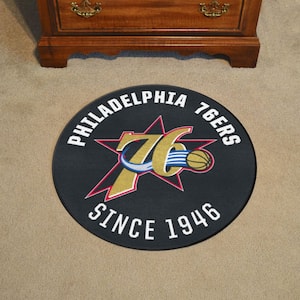NBA Retro Philadelphia 76ers Black 2 ft. Roundel Area Rug