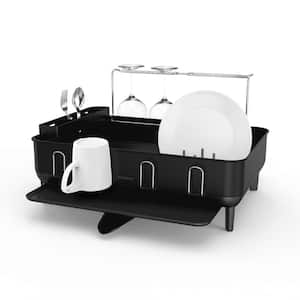 Steel Frame Dish Rack with Wine Glass Holder, Matte Black Steel